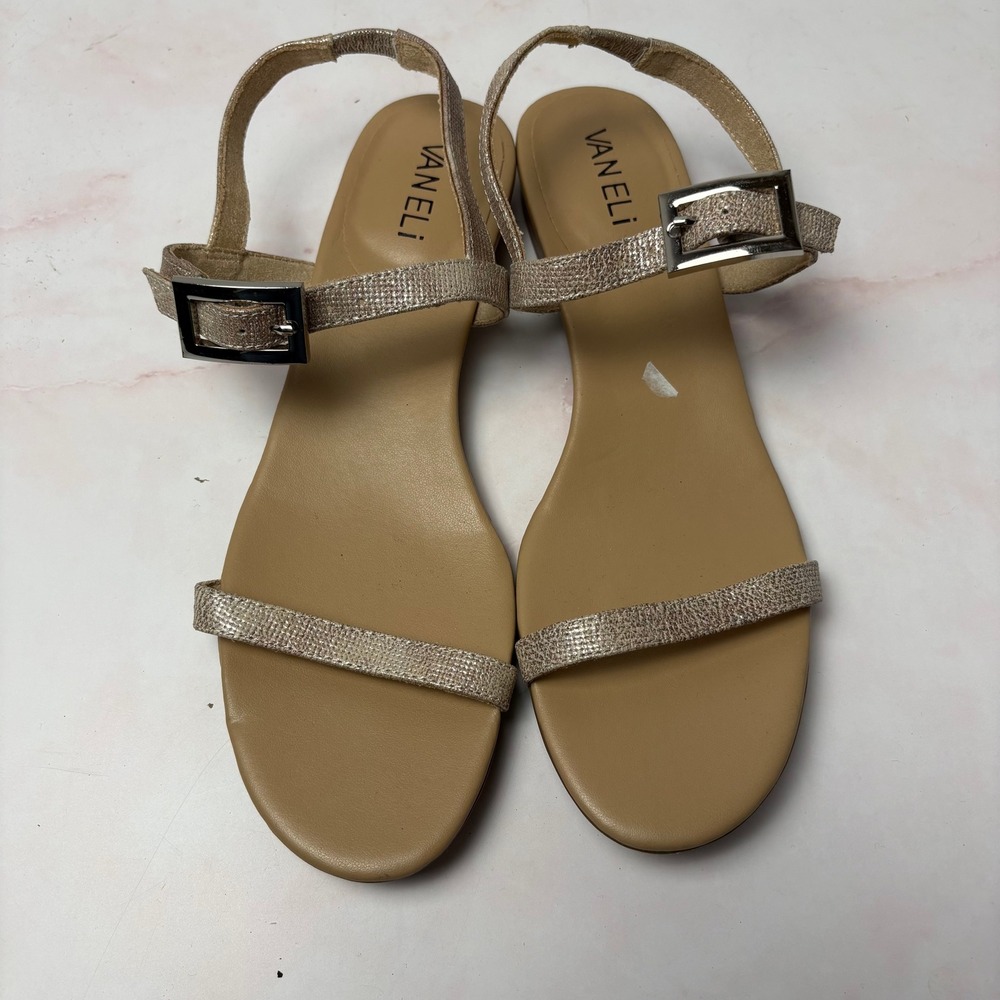 Vaneli Womens 8.5 N Champagne Gold Metallic Shimmer Strappy Slingback Sandals